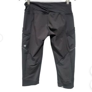 Lululemon Women's Crop Leggings Run for Fun Ruched Leg Black Drawstring